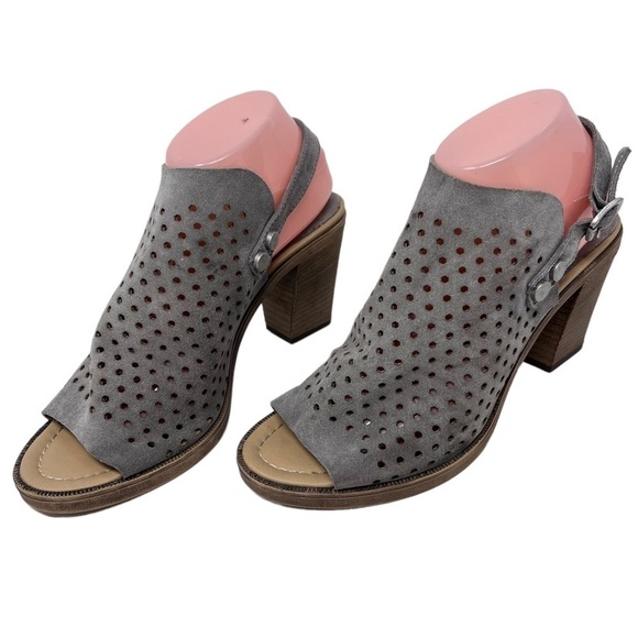 Barbara Barbieri Gray Suede Perforated Slingback Block Heeled Sandals Mules 8.5 - Picture 2 of 13